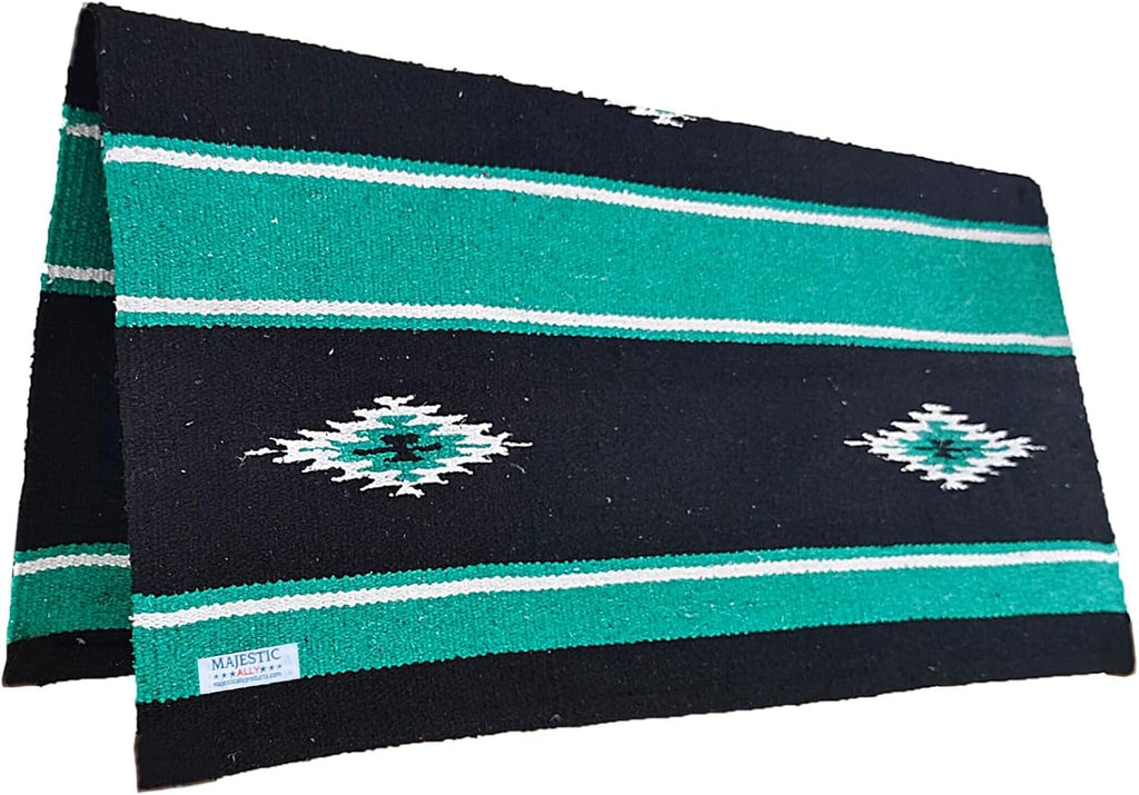 Side angle of the 36 by 34 inches medium weight acrylic saddle cloth.