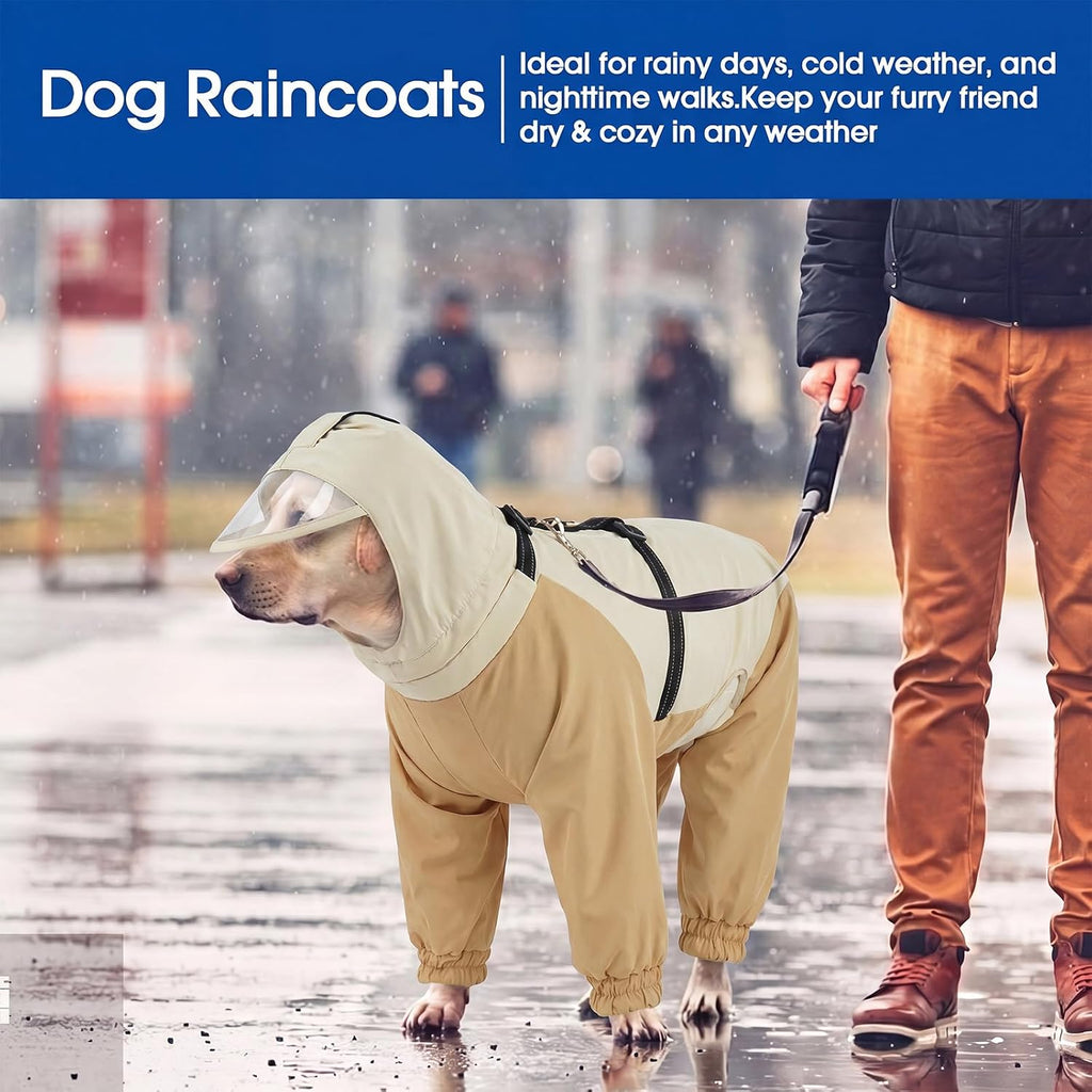 Premium pet monsoon coat featuring high visibility reflective safety strips on harness.