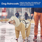 Premium pet monsoon coat featuring high visibility reflective safety strips on harness.