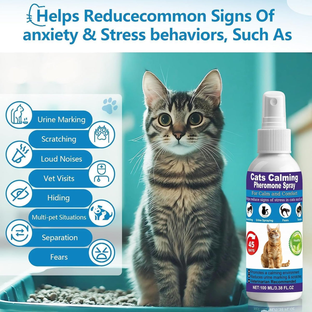 Cat anxiety relief spray being applied to a pet carrier before travel
