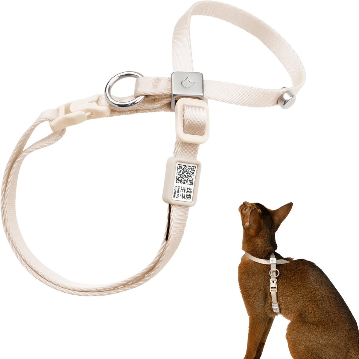 Escape Proof Cat Harness Anti-Choke Quick Release Adjustable QR Code Soft Nylon Durable Lightweight Figure 8 Cat Harness Anti Escape for Small Medium Cats (Blush Pink, S) - Image 9
