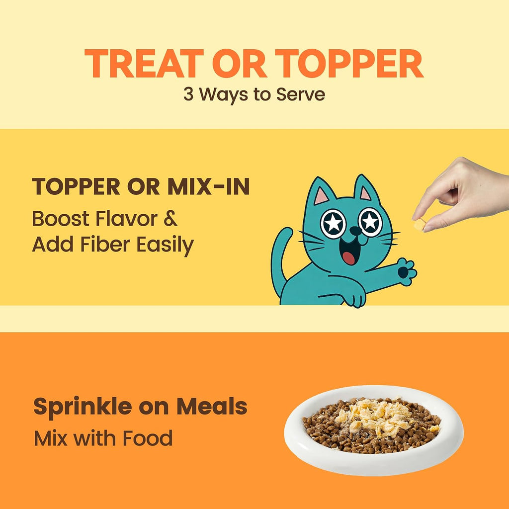 Close up of 100 percent pure pumpkin freeze dried cat treats