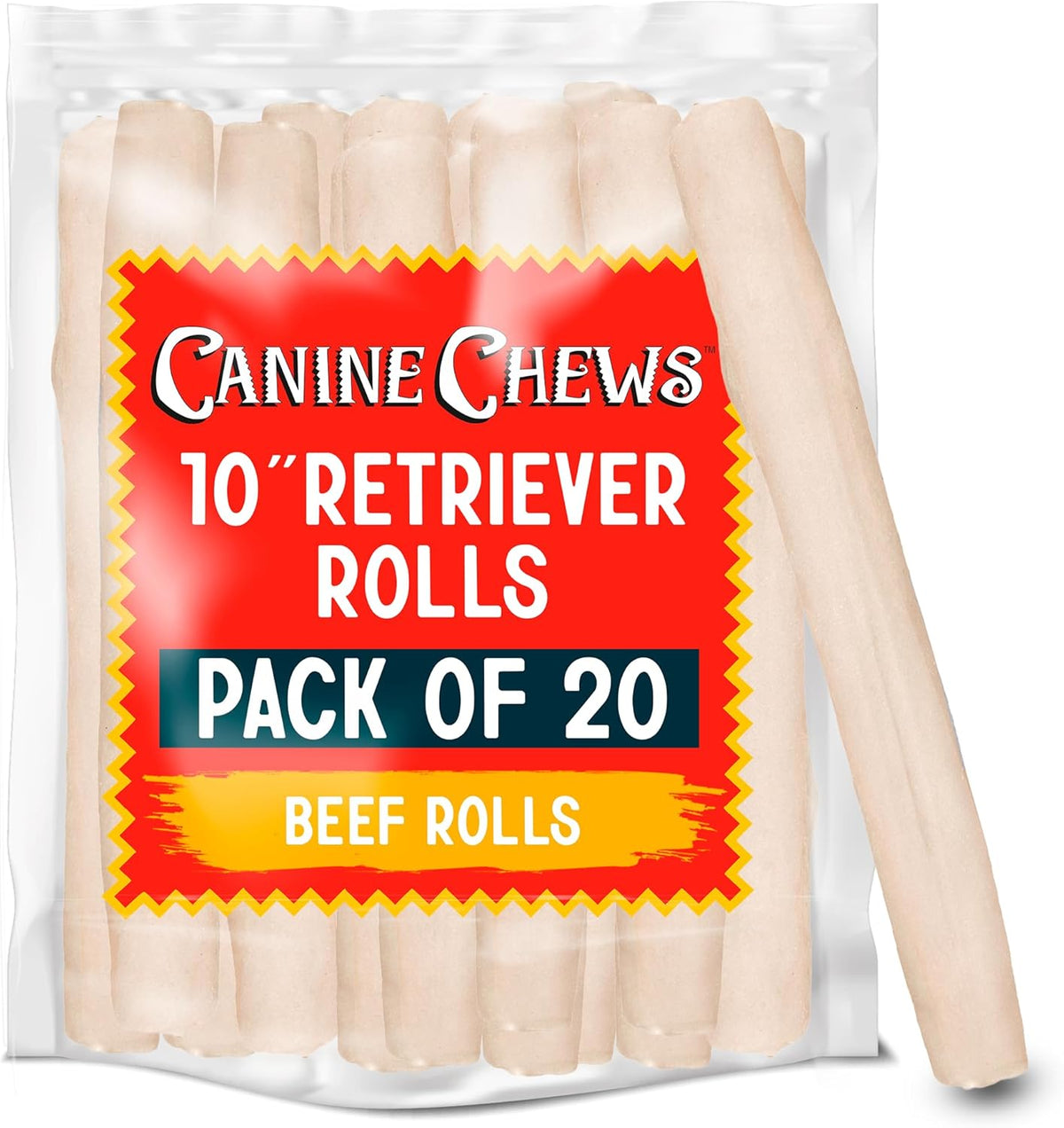 Canine Chews 10" Dog Rawhide Retriever Rolls - Rawhide Bones for Large Dogs (50 pk) - Natural Beef Dog Rawhide Chews - Single Ingredient Dog Rawhide Bones - Large Rawhide Bones for Dogs Dental Chew - Image 11