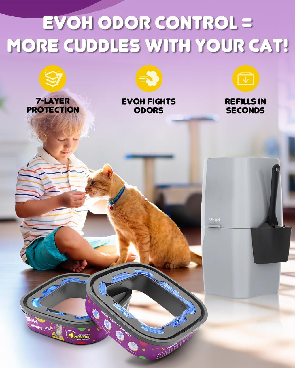 Flydew imported cat litter disposal refill packaging back details.