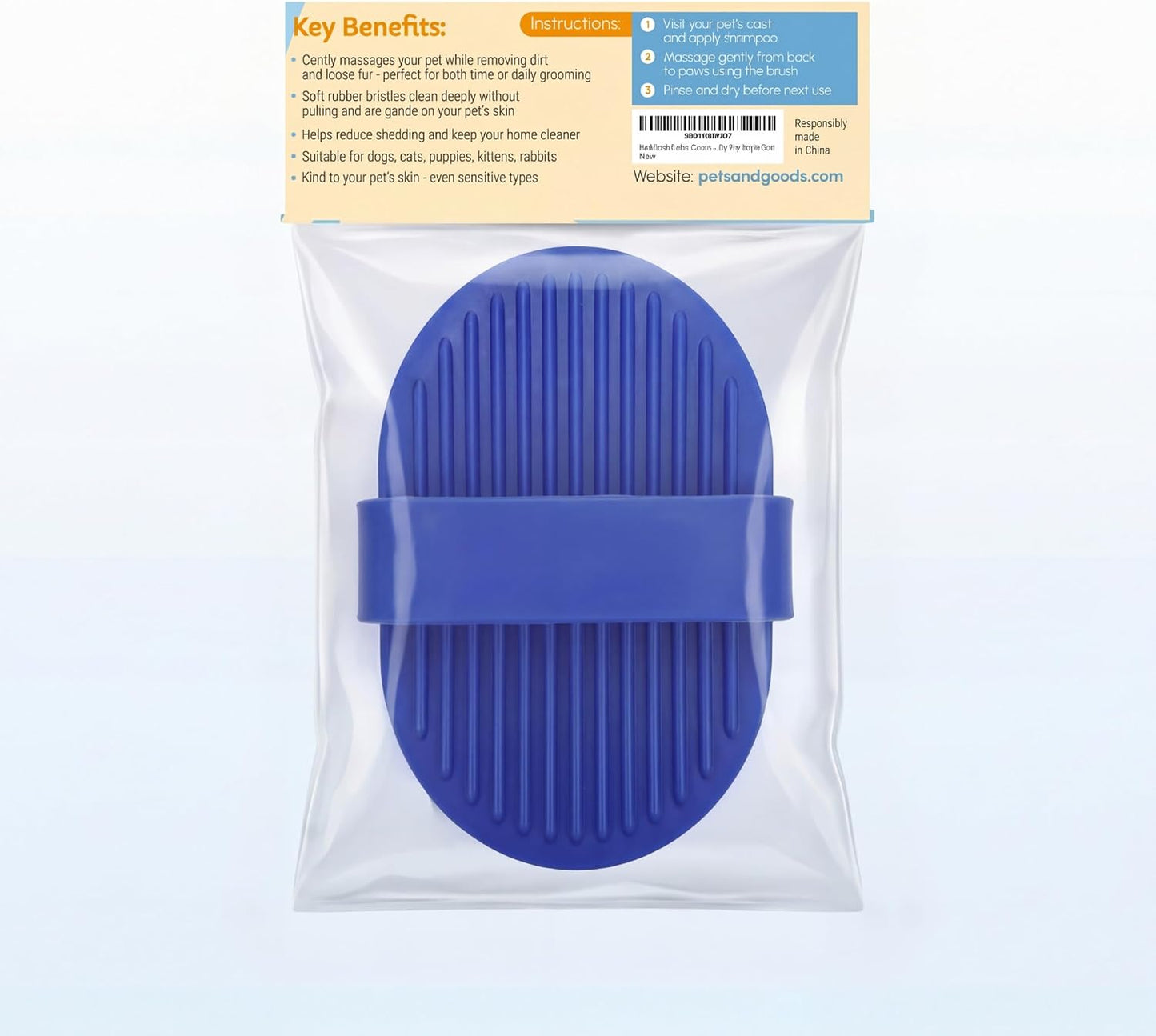 Pets&Goods Rubber Grooming Brush for Dogs & Cats - Gentle Deshedding Bath Brush for Short & Medium Hair - Soft Bristles, Anti-Slip Grip, Easy to Clean - Image 9