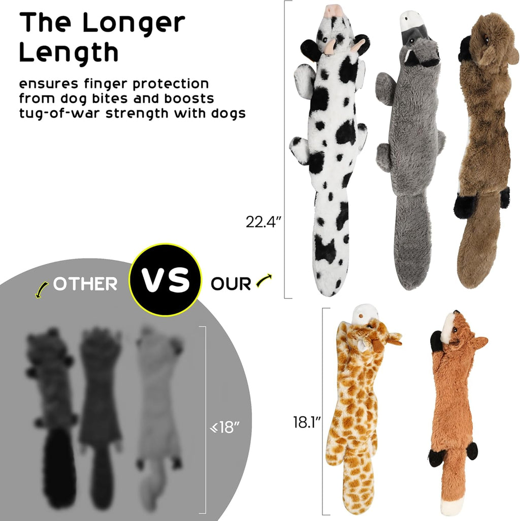 Nocciola pet chew toys showing the long and short size variations.
