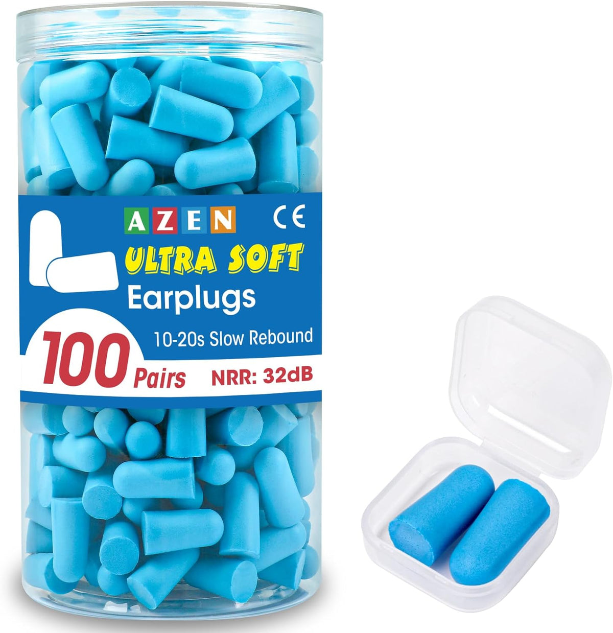 Azen 100 pairs foam ear plugs front view container