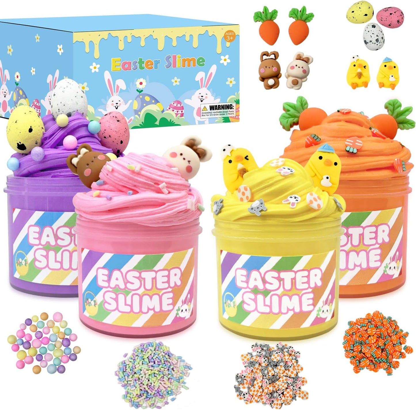 Wondrus Easter basket stuffers slime kit front view showing four colorful jars and decorative charms.