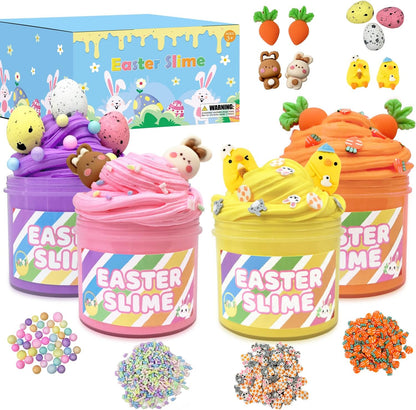 Wondrus Easter basket stuffers slime kit front view showing four colorful jars and decorative charms.