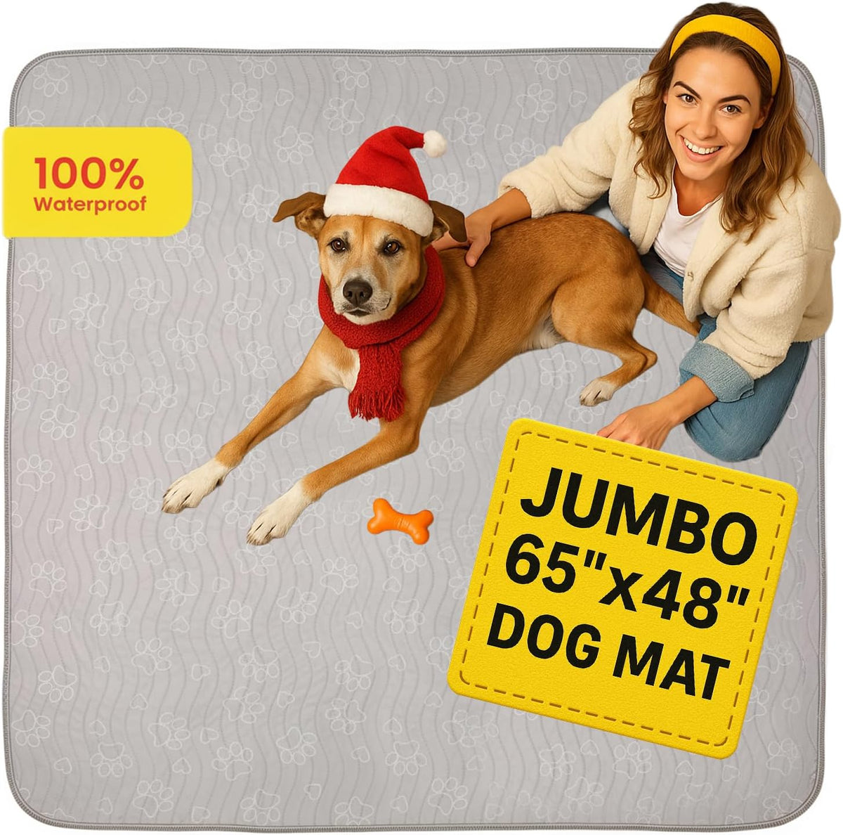 Puppy sitting on Improvia washable training pad