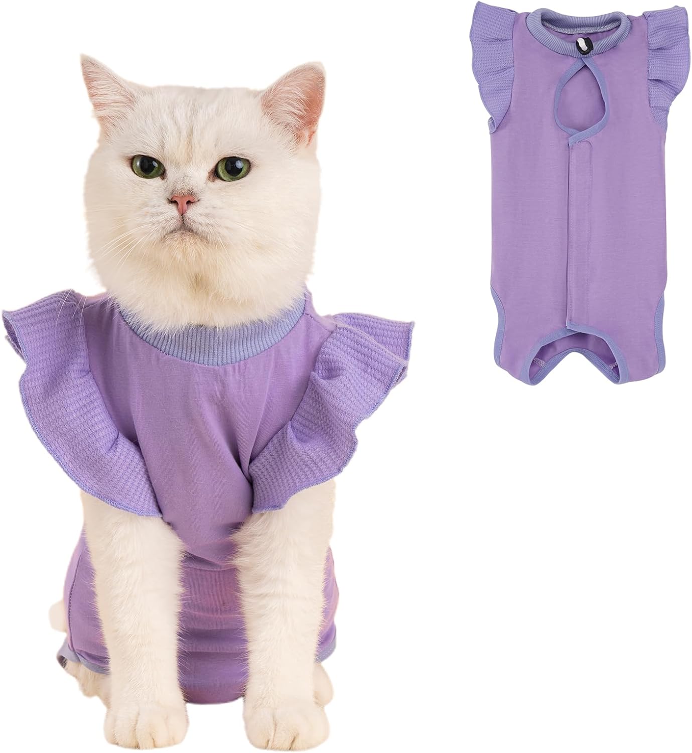 Avont Cat Anti-Licking outfit showing unhindered movement for litter box usage