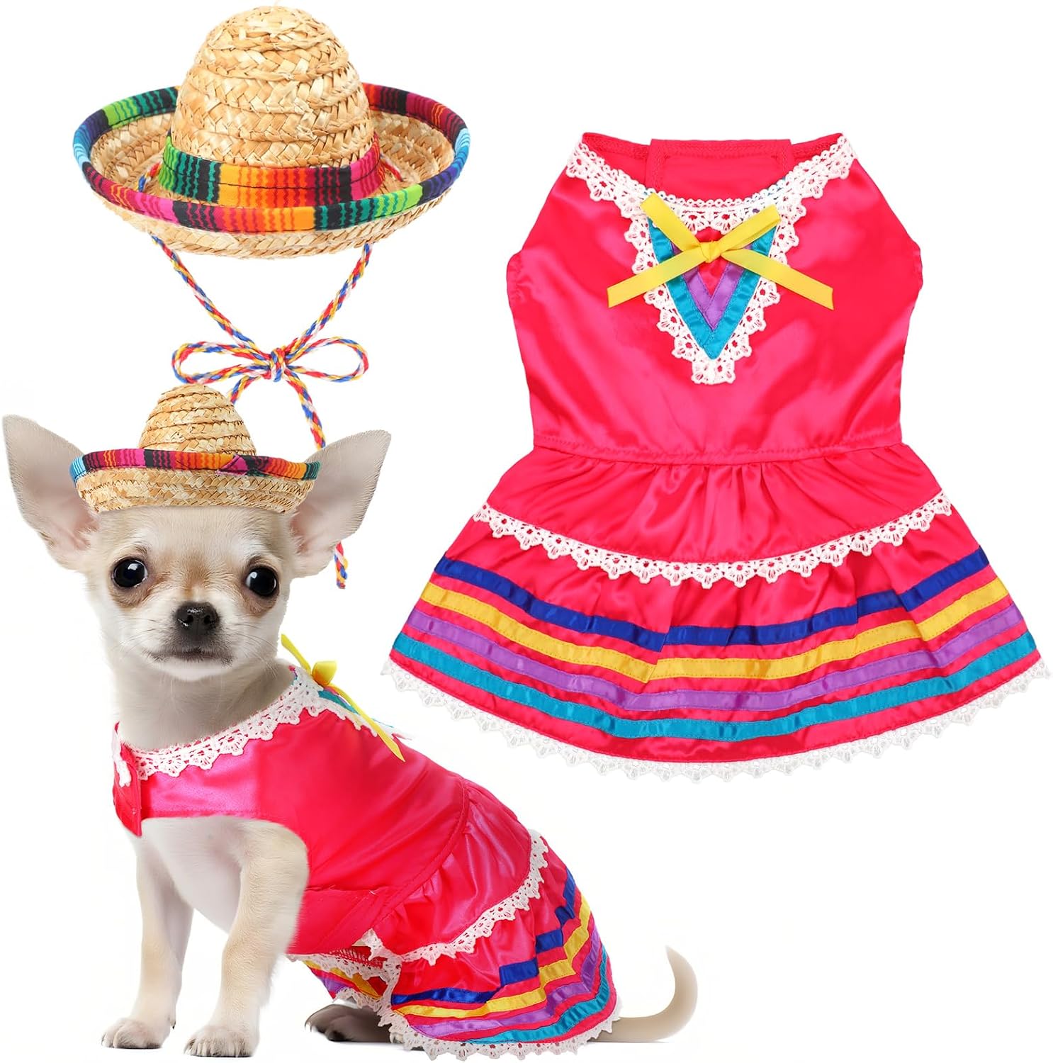 Mariachi Mexican Costume for Dog Mexican Dog Dress and Sombrero for Chihuahua Puppy Cat Cinco De Mayo Mexico Independence Day Themed Party Pet Outfits(S,Style3,Classic) - Image 12