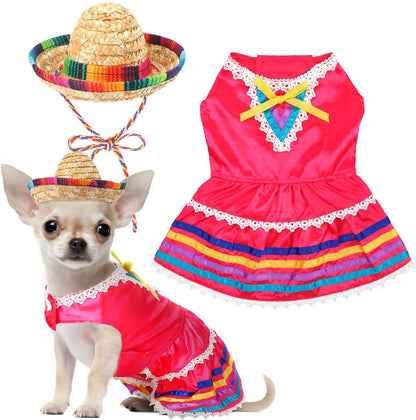 Mariachi Mexican Costume for Dog Mexican Dog Dress and Sombrero for Chihuahua Puppy Cat Cinco De Mayo Mexico Independence Day Themed Party Pet Outfits(S,Style3,Classic) - Image 12