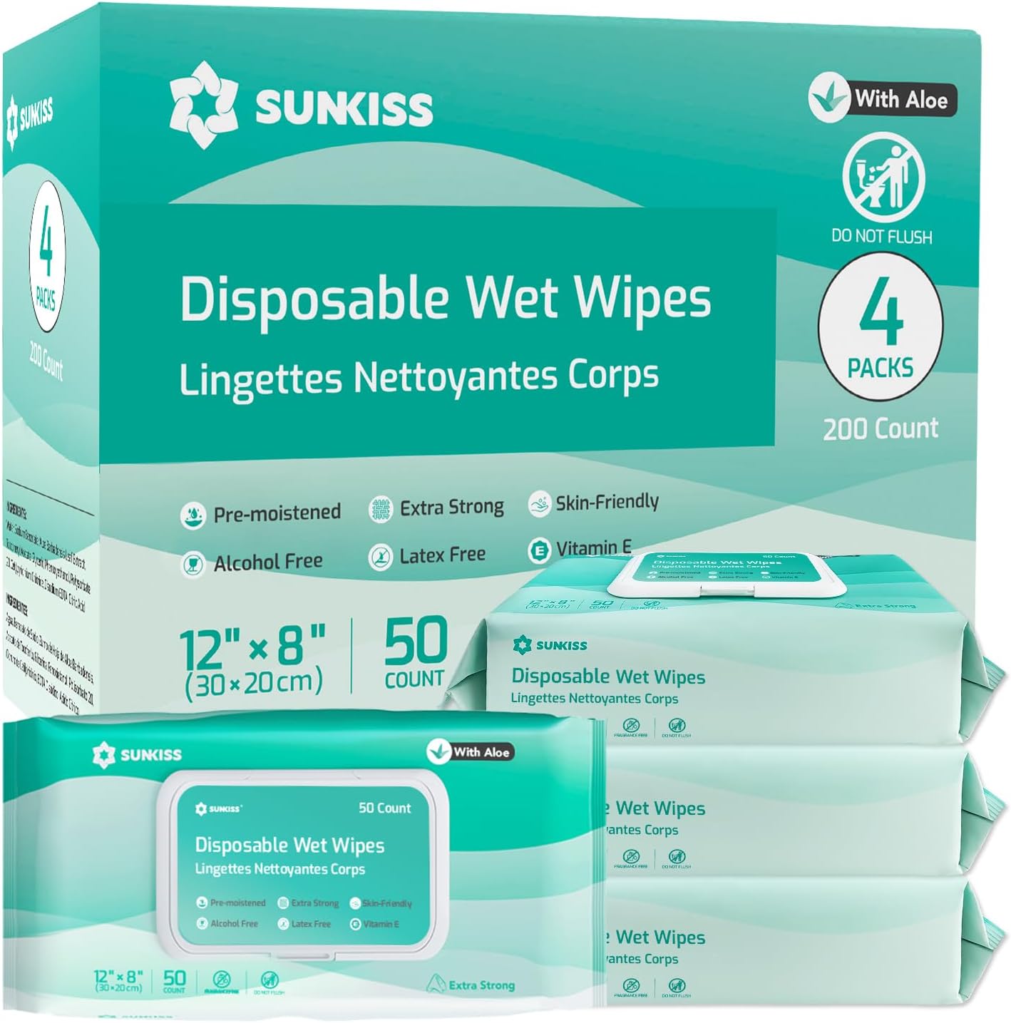 SUNKISS Trustplus adult wet wipes packaging front view showing two hundred count bundle