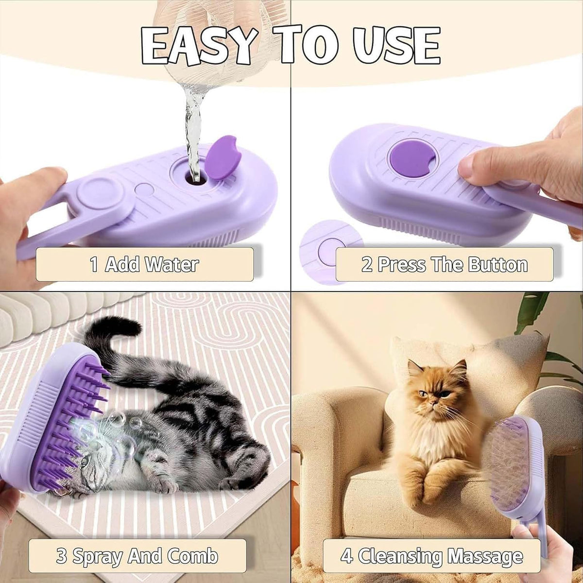 Side profile of 3-in-1 steam brush for indoor cats