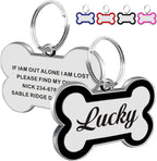 EDSG personalized dog name tags packaging with included collar attachment rings.