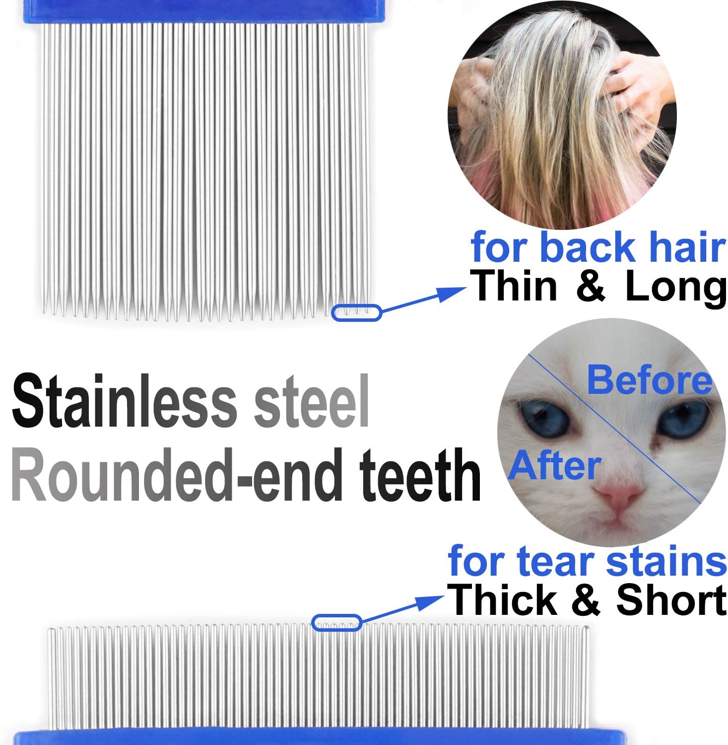 Long-handled flea and tear stain removal comb for dogs