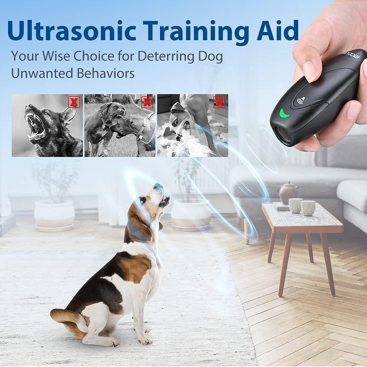 Modus handheld anti-barking device with wrist strap