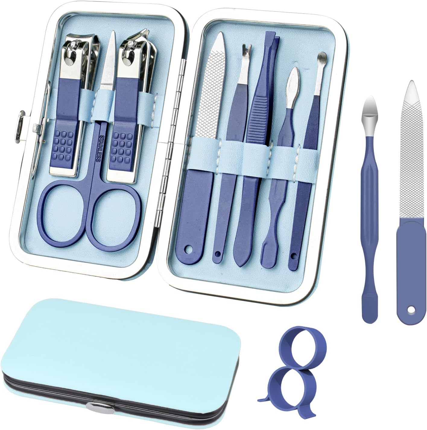 RedFlow 8 in 1 manicure set blue case front view