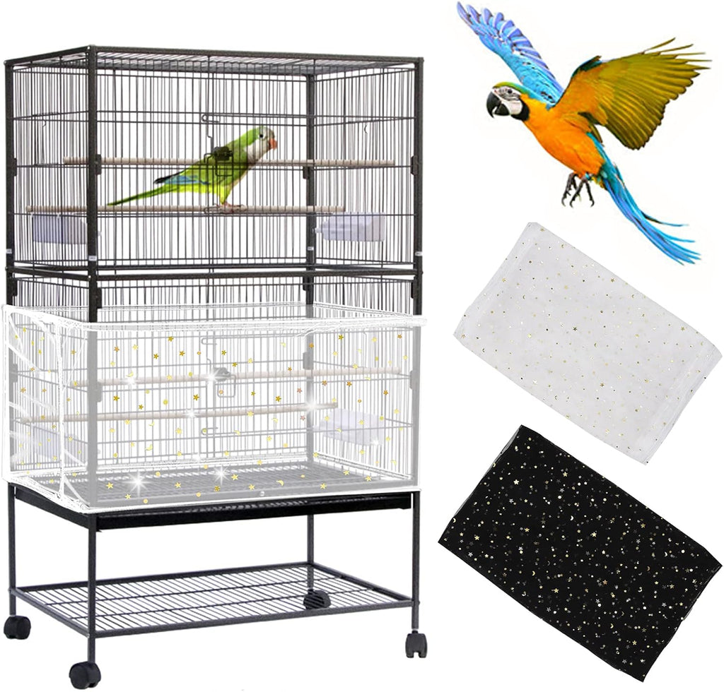 Daoeny 2Pcs Universal Bird Cage Cover, Adjustable Seed Feather Catcher, Soft Airy Nylon Mesh Parrot Net, Birdcage Cover Skirt Sheer Guard for Round Square Cages (Green+ Blue) - Image 10