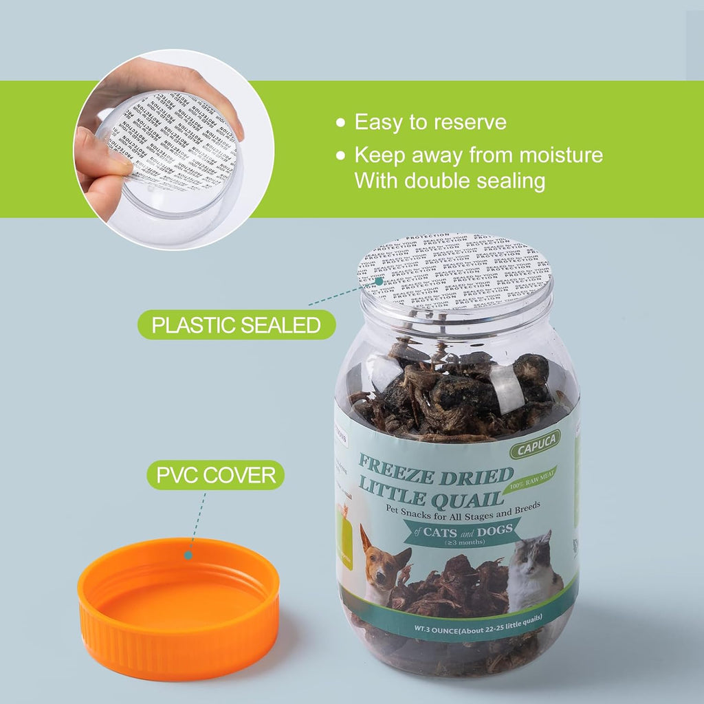 Capuca natural cat and dog dehydrated bird treats side view of container
