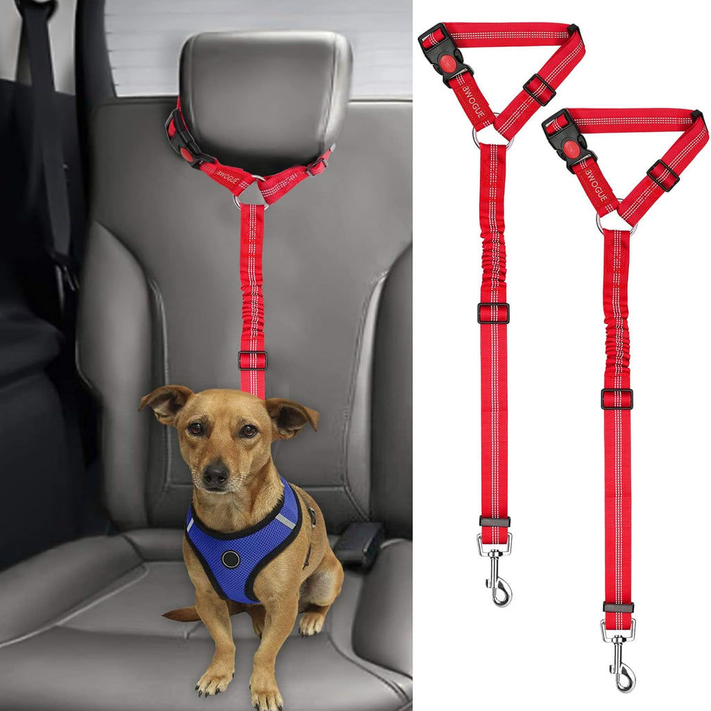 BWOGUE 2 Packs Dog Cat Safety Seat Belt Strap Car Headrest Restraint Adjustable Nylon Fabric Dog Restraints Vehicle Seatbelts Harness - Image 9