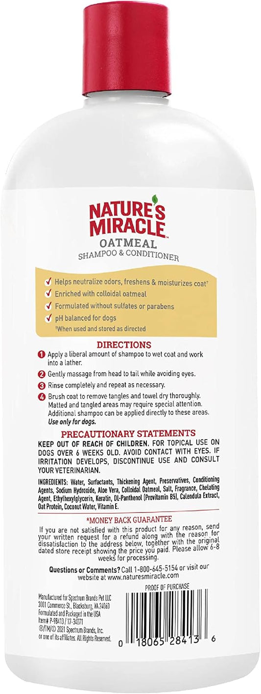 Nature's Miracle dog grooming shampoo bottle highlighting the Pistachio Cream scent label.