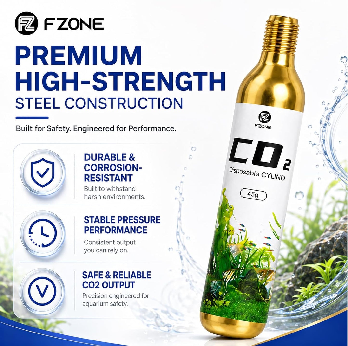 Fzone 45g disposable gas cylinders suitable for mini aquarium regulators.