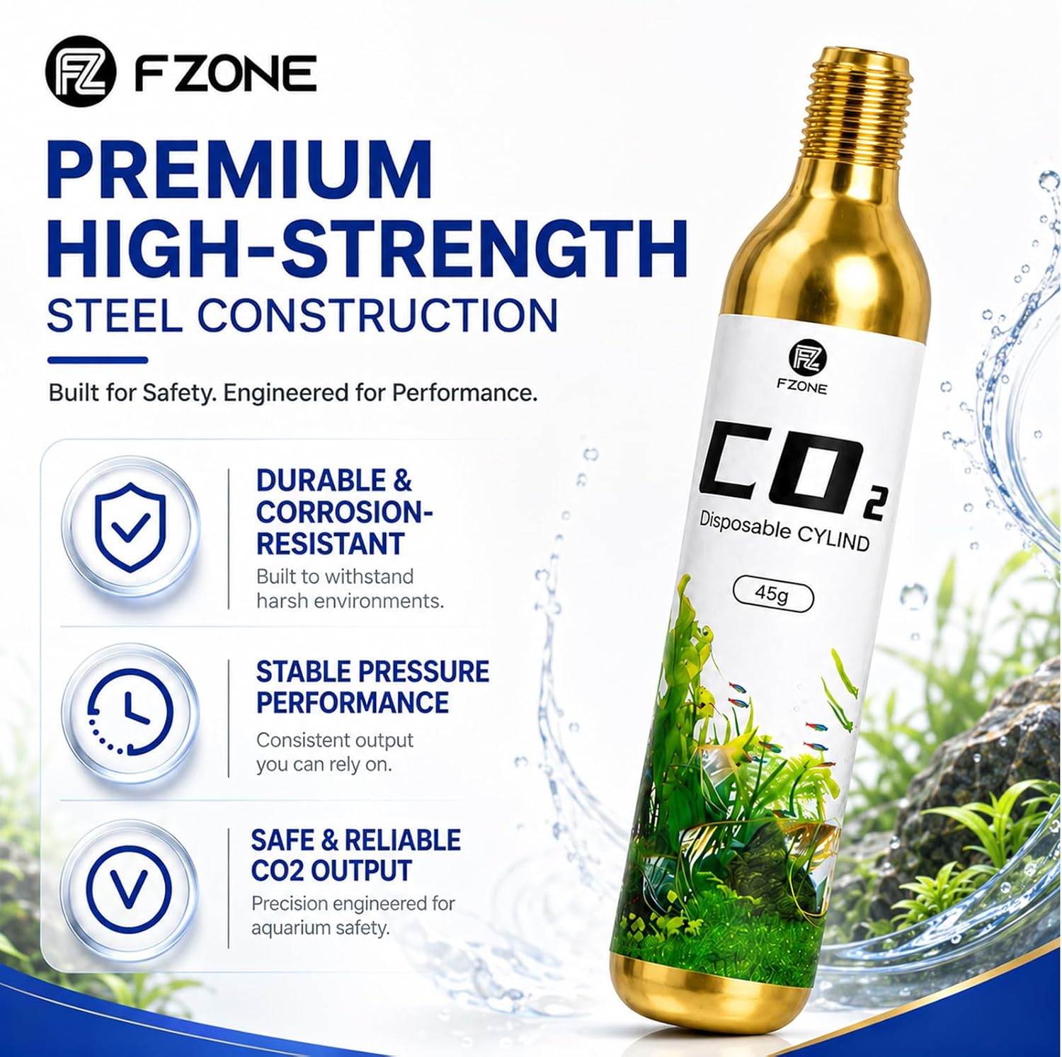 Fzone 45g disposable gas cylinders suitable for mini aquarium regulators.