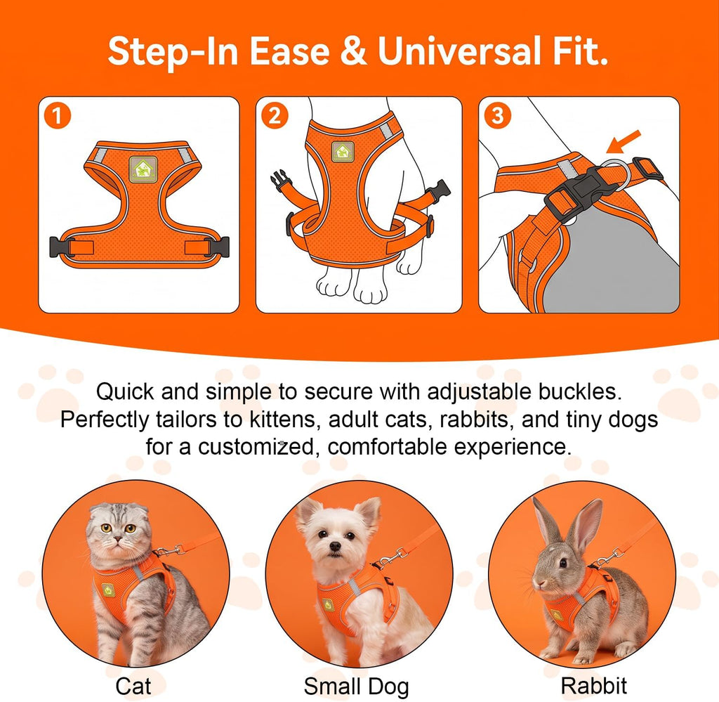 Cat Harness and Leash, Cat Harness and Leash Escape Proof (Orange-M) - Image 3
