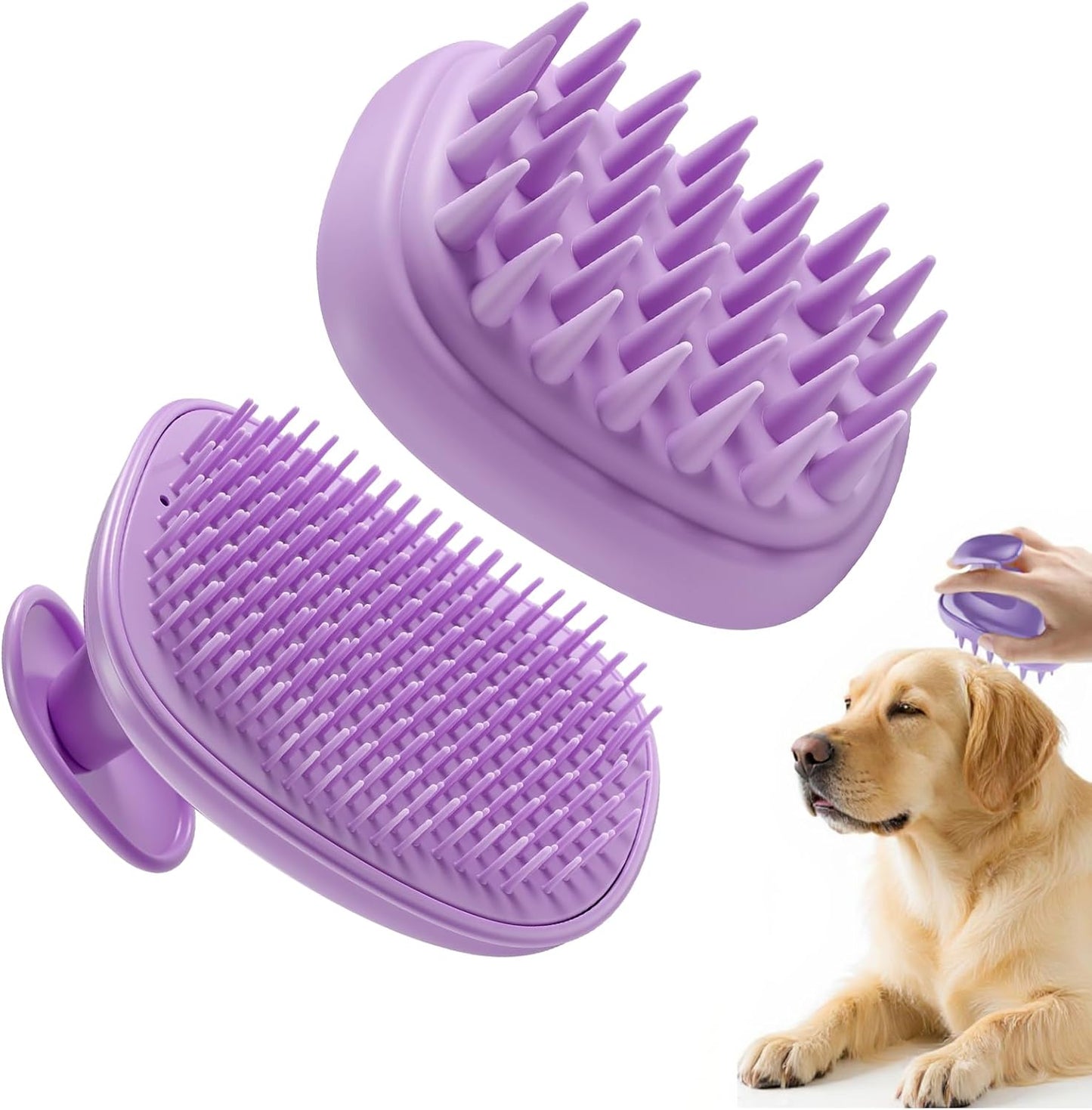 Peehss 2-in-1 dog bath brush front view purple pet silicone grooming scrubber