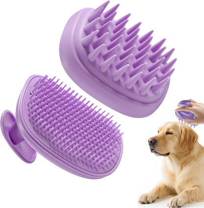 Peehss 2-in-1 dog bath brush front view purple pet silicone grooming scrubber