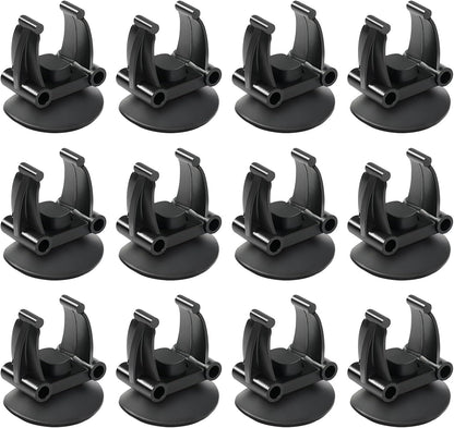 Twelve pieces of genuine imported Aquaneat black aquarium heater suction clamps in original product configuration.