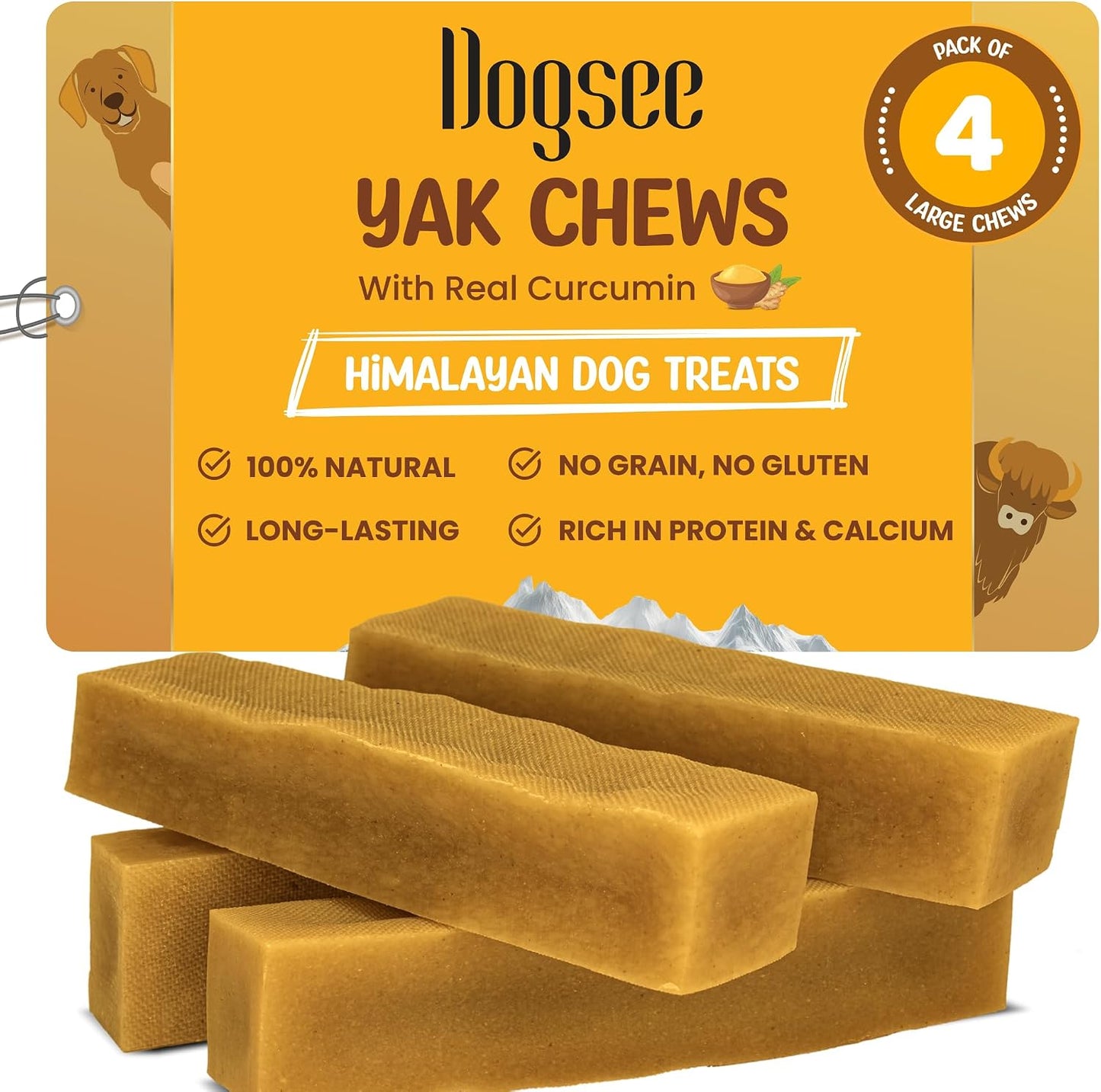 Dogsee Himalayan Yak Cheese Chews with Turmeric 2lb (Medium -12 Pack) 60% Protein Long-Lasting Natural Treats for Dogs Anti-Inflammatory Odorless & Helps with Teeth Cleaning - Image 9