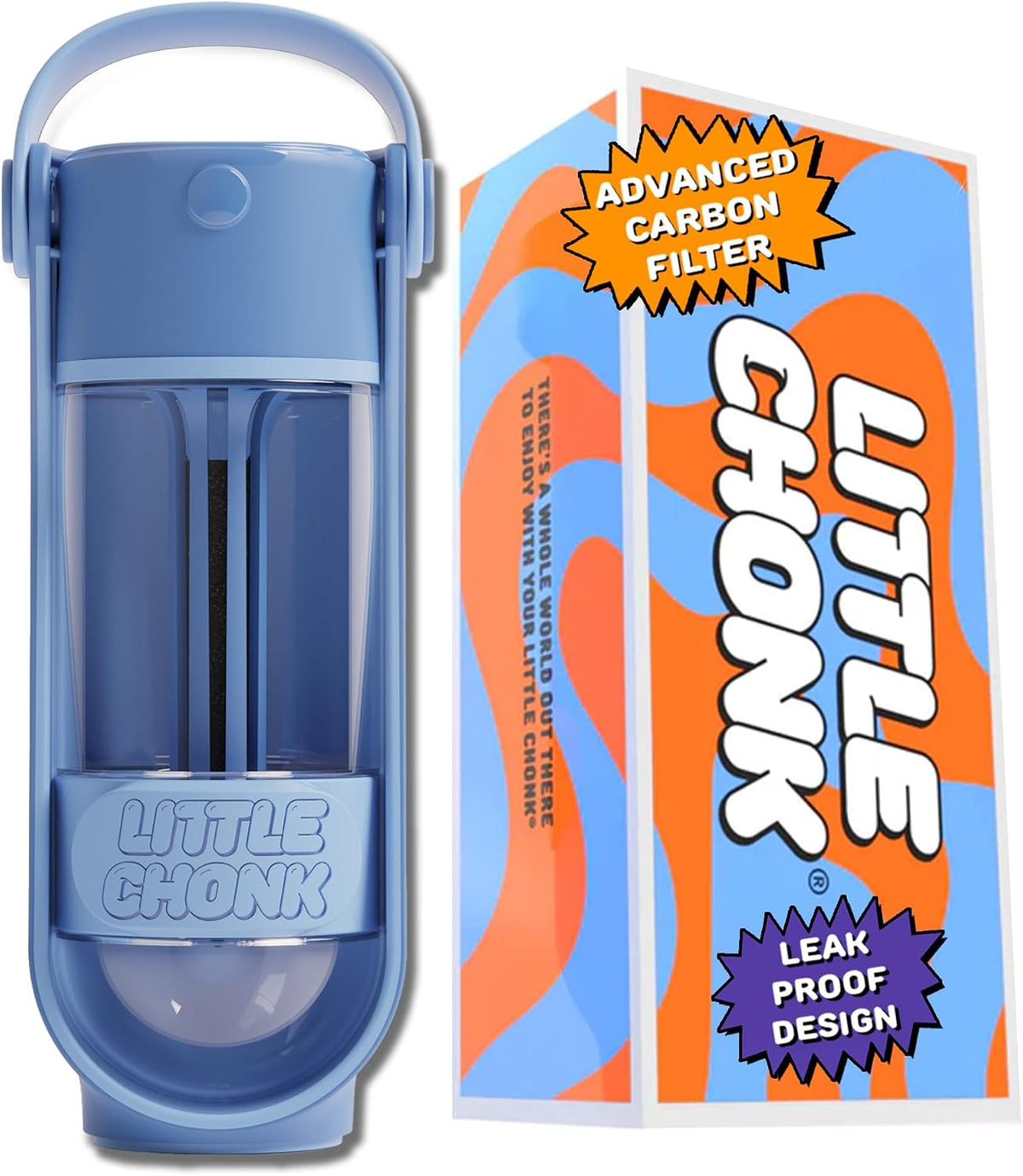 Little Chonk outdoor dog gear with built in water filtration system.