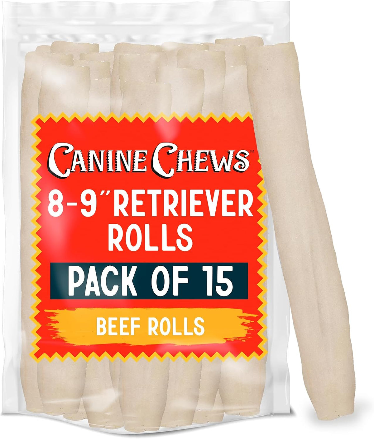 Canine Chews 8-9" Beef Basted Rawhide Rolls, Raw Hide Bones for Large Dogs, Dog Bones Large Breed, Durable, Long-Lasting, Medium & Large Breeds, 25pk - Image 9