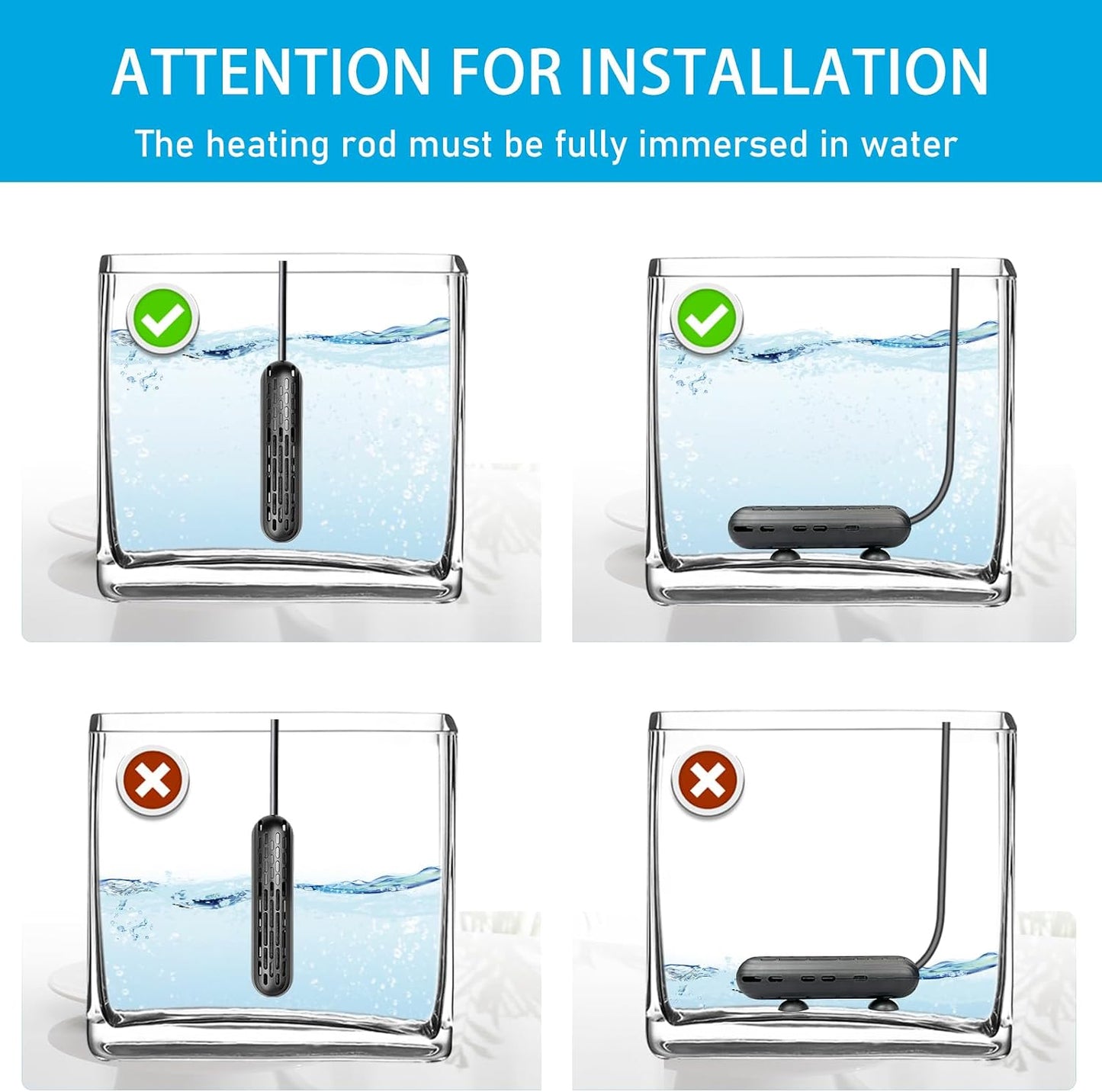 Underwater view of YukiHalu fish tank heater installed