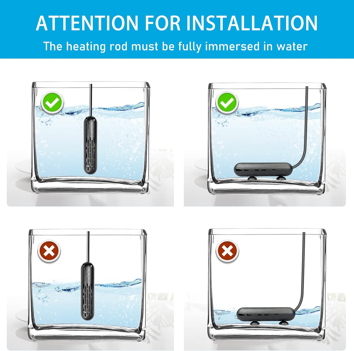 Underwater view of YukiHalu fish tank heater installed