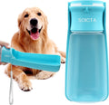 Soicta portable dog water bottle front view showing blue color and foldable design