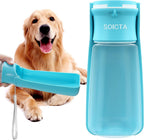 Soicta portable dog water bottle front view showing blue color and foldable design