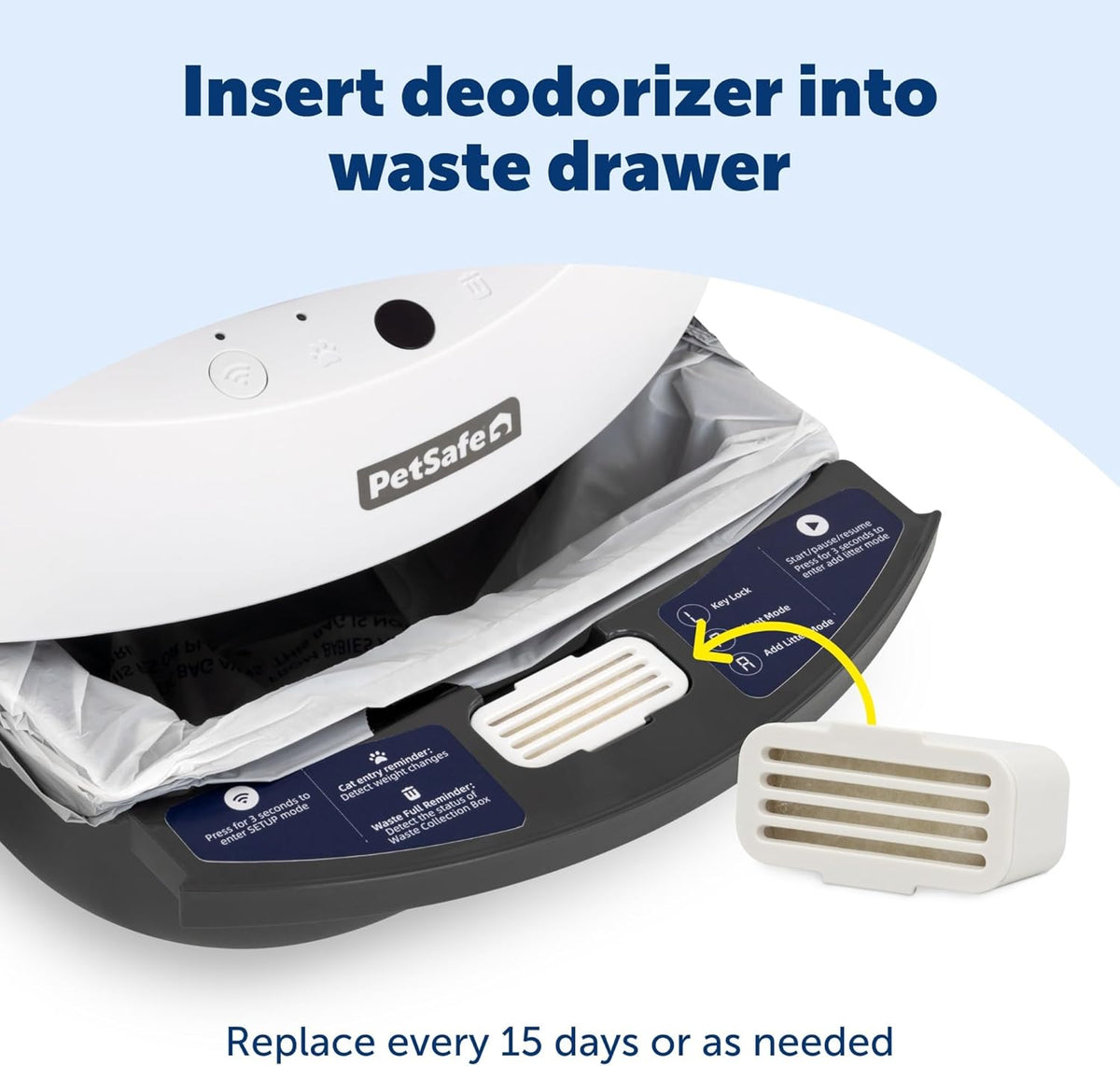 Side view of the automatic waste bin compartment showing where to install the pod accessory.