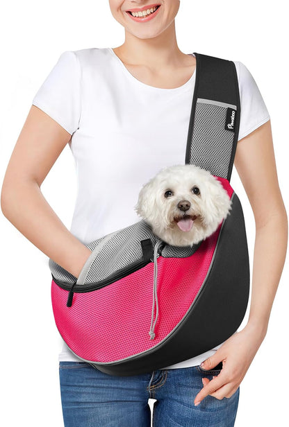 Pawaboo Pet Dog Sling Carrier, Hand Free Drawstring Dog Papoose with Adjustable Strap, Breathable Mesh Bag for Puppy Cat, Crossbody Satchel Dog Purse with Pocket for Outdoor, Dark Gray+Black, Medium - Image 9