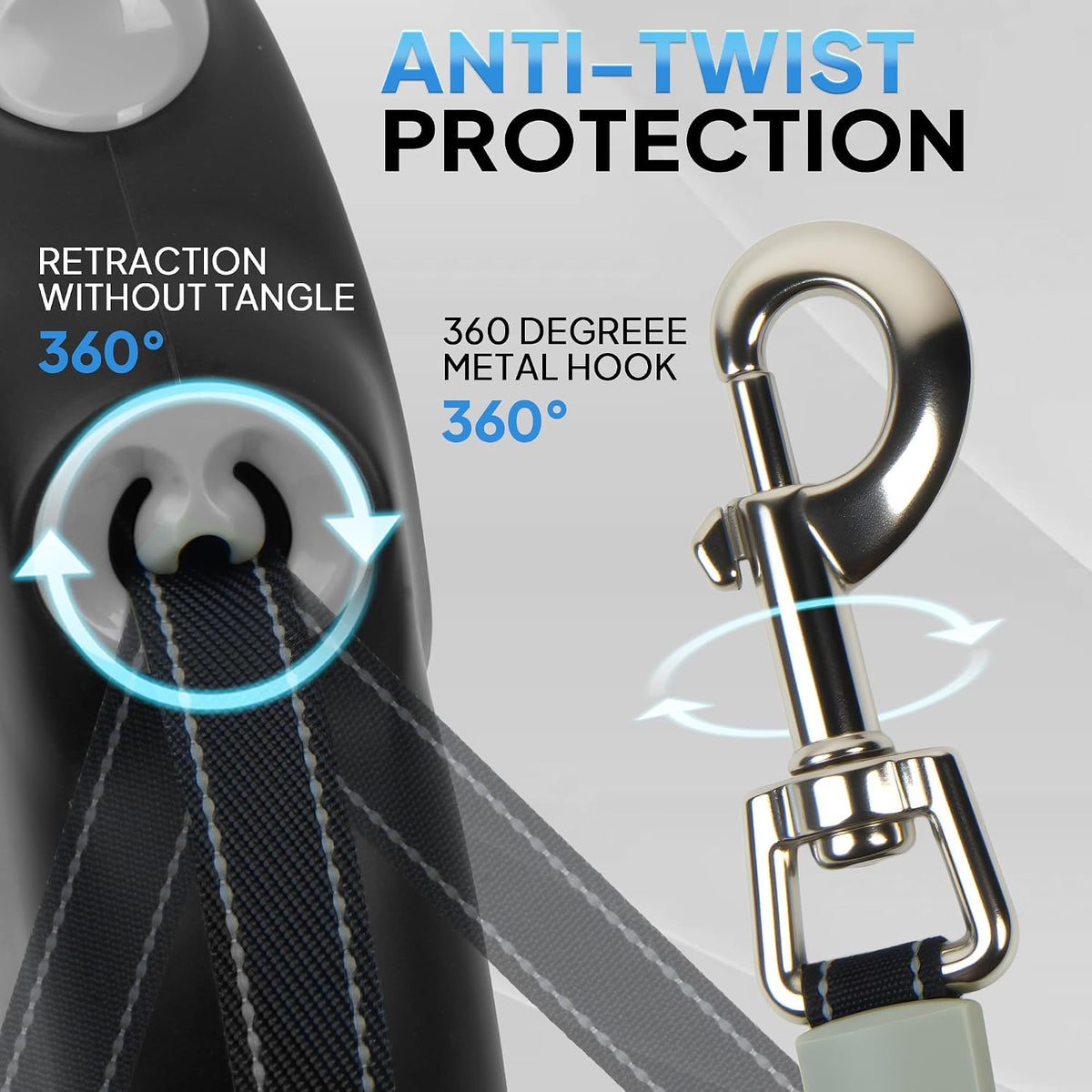PetiFine retractable leash reflective nylon tape detail