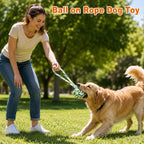 Large dog tug of war rope with multiple safety knots for interactive play sessions.