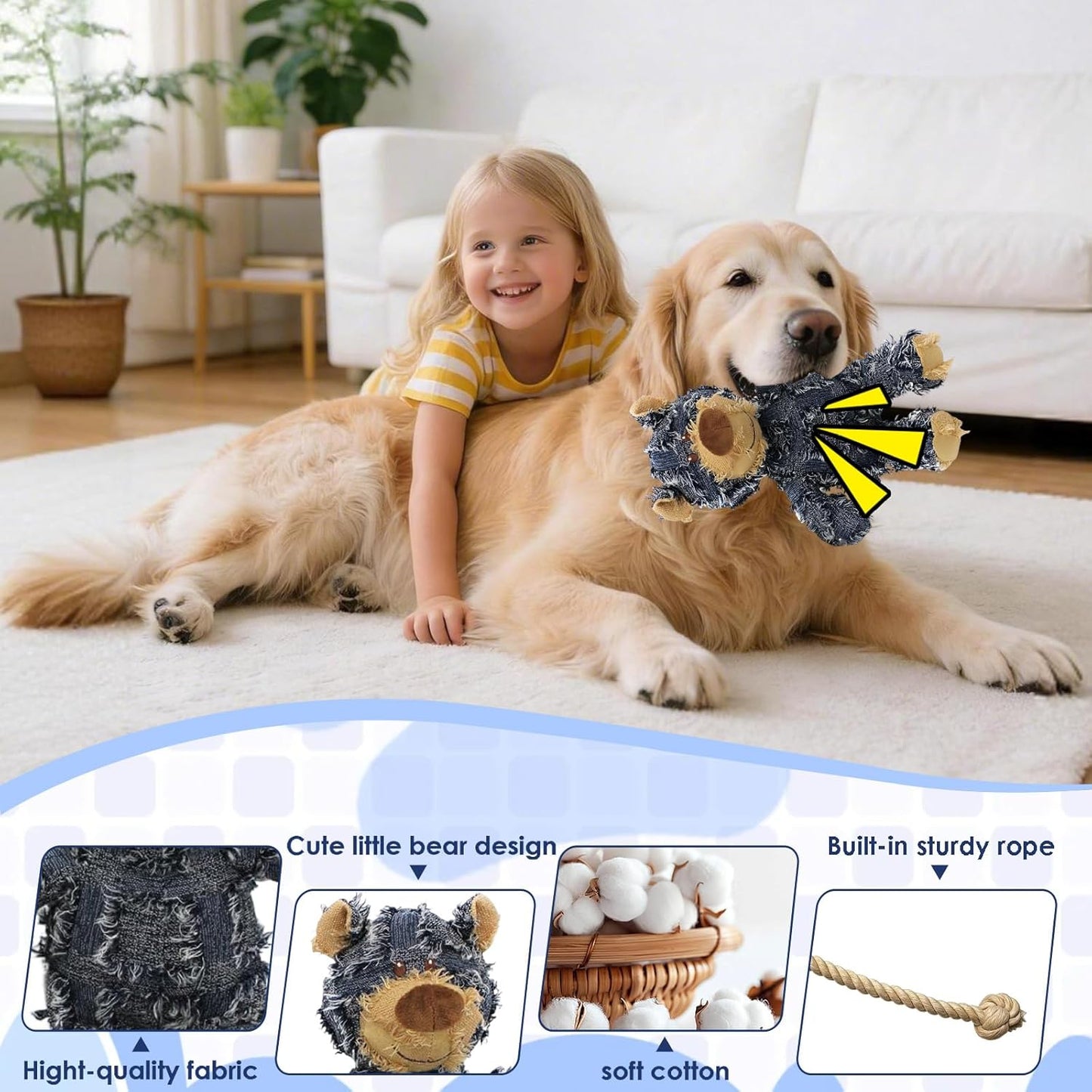 MAXBECK indestructible robust bear dog toy showing textured fabric for dental health