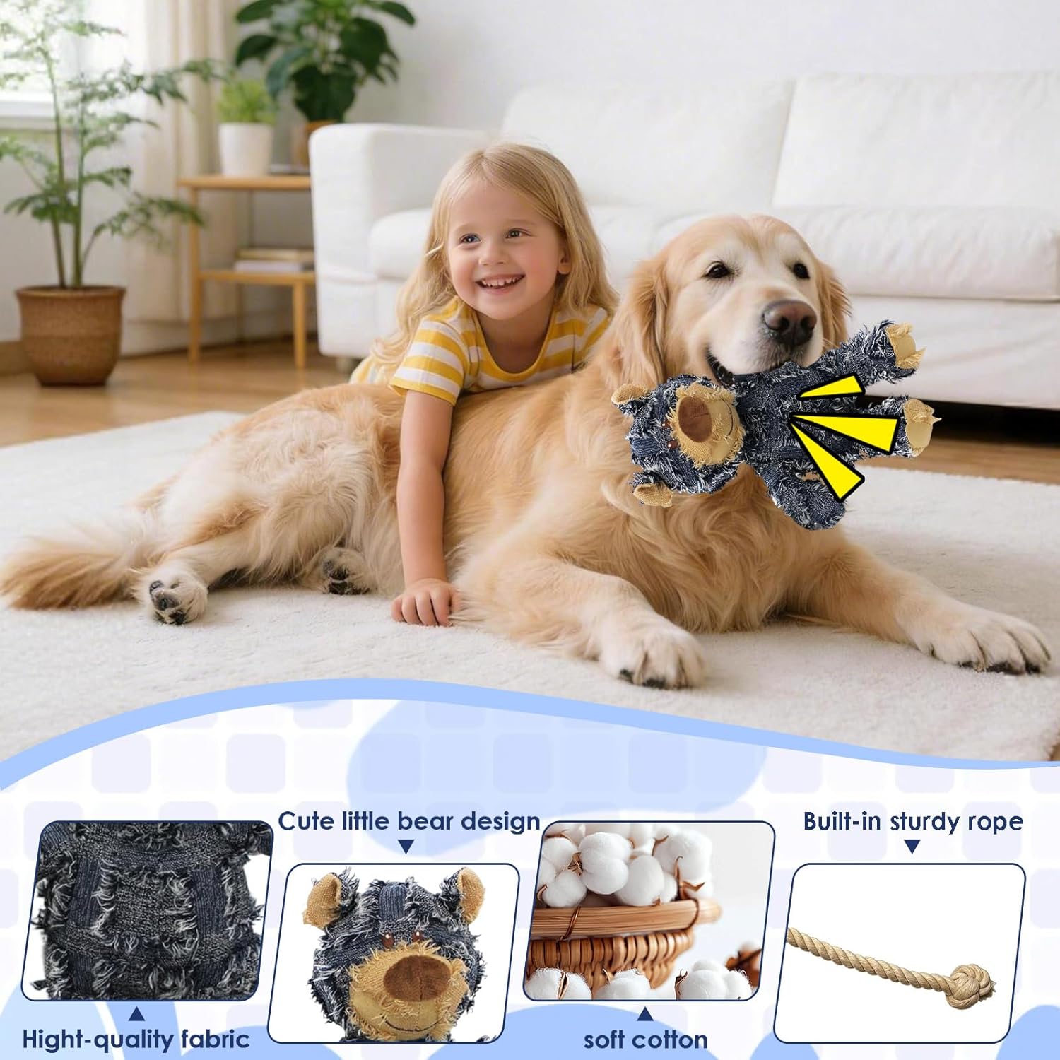 MAXBECK indestructible robust bear dog toy showing textured fabric for dental health