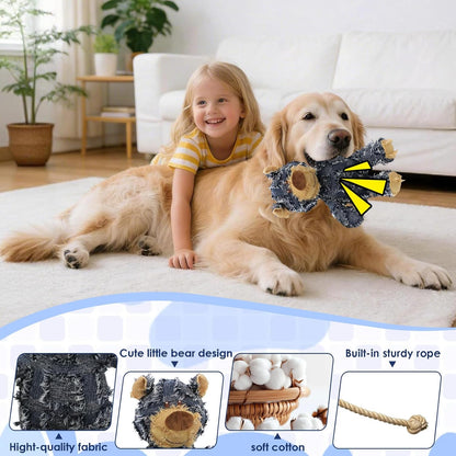 MAXBECK indestructible robust bear dog toy showing textured fabric for dental health