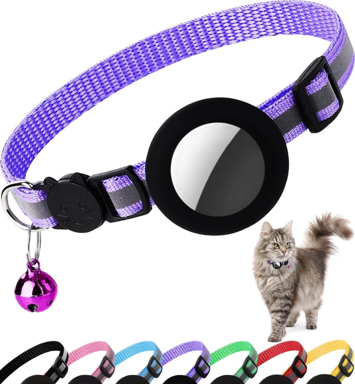Airtag Cat Collar Breakaway, Reflective Kitten Collar with Apple Air Tag Holder and Bell for Girl Boy Cats, 0.4 Inches in Width and Lightweight(Black) - Image 11