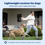 Premium pet boundary collar showing five levels of static correction indicator light.