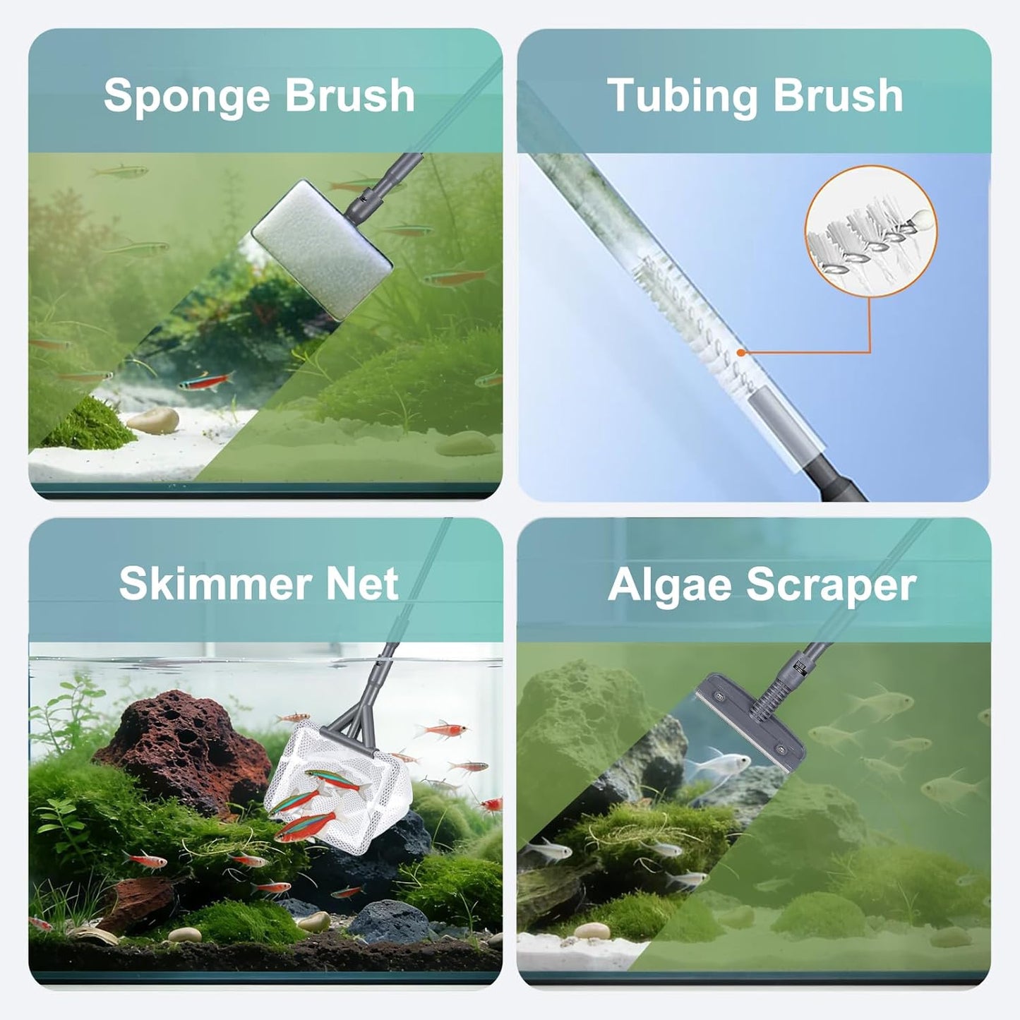 Carefree Fish aquarium algae scraper attachment close up clearing glass buildup.